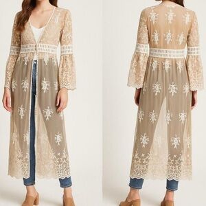Forever 21 Beige Lace Mesh Kimono Shirt